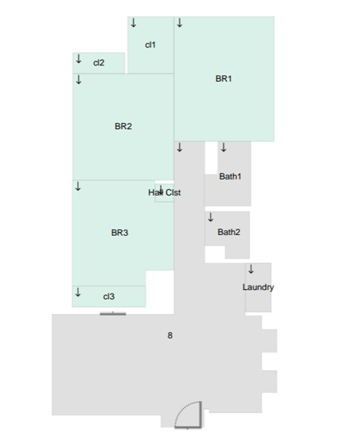 Floor plan for 3 beds, 2 baths, 1157 sqft